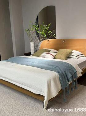 意式极简布床现代简约主卧床橙色磨砂布高端大气设计师款双人床婚