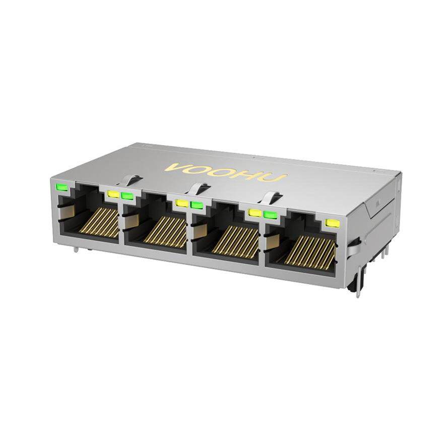 SYT414Q199DB2A2DPB057(POE+)四口 带灯带弹千兆集成 网络连接器