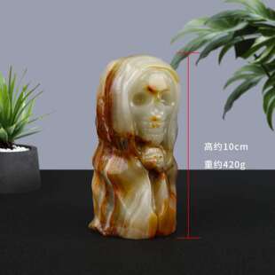 跨境天然水晶万圣节阿富汗玉原石打磨南瓜小幽灵摆件收藏品装