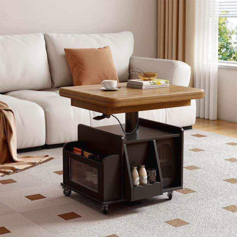 升降茶几可移动边几推车实木巴士边几带轮茶桌多功能折叠餐桌两用