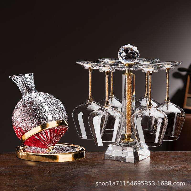 轻奢高端红酒杯水晶玻璃高脚杯家用商用酒杯旋转水晶杯架杯子套装