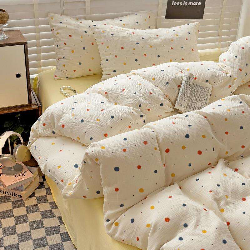 彩色点点水洗棉纯色被套150x200x230单被罩床上四件套被单三件套