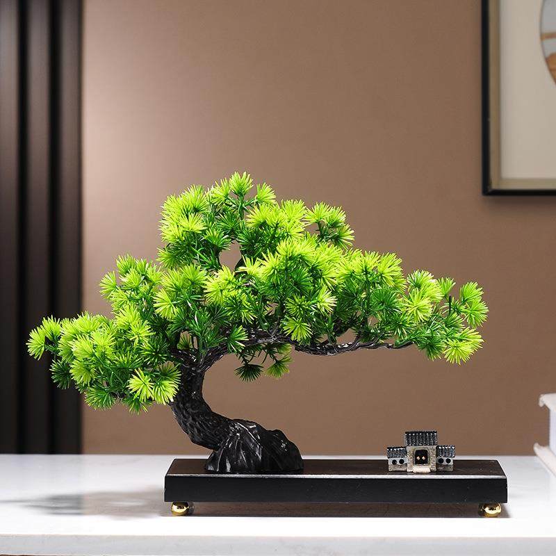 仿真绿植迎客松罗汉松盆景新中式客厅玄关茶室酒柜装饰品禅意摆件