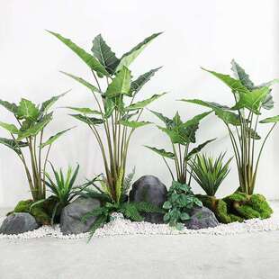跨境亚马逊仿真萨利安海芋盆栽植物家居装饰室内客厅绿植摆件