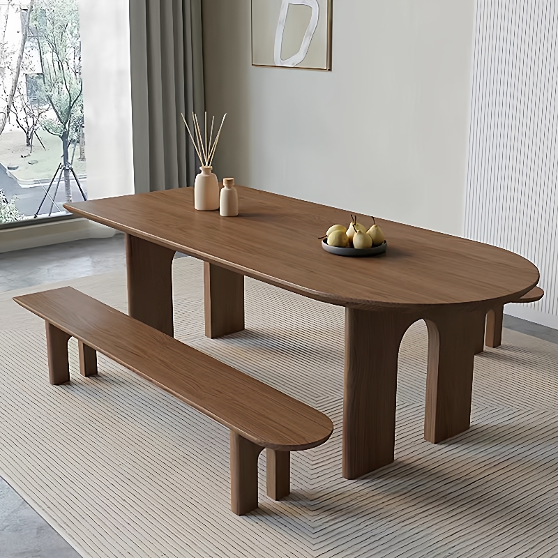 实木岛台咖啡桌餐桌一体异长方形靠墙半圆弧椭圆形家用饭桌椅组合