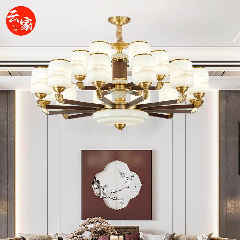 中国风全铜大吊灯新中式别墅实木灯具餐厅火锅店饭店景区酒店茶楼