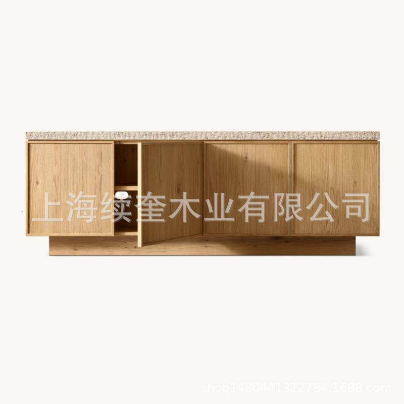 RH美式简约实木储物洞石台面餐边柜民宿客厅出口工厂供应商家具