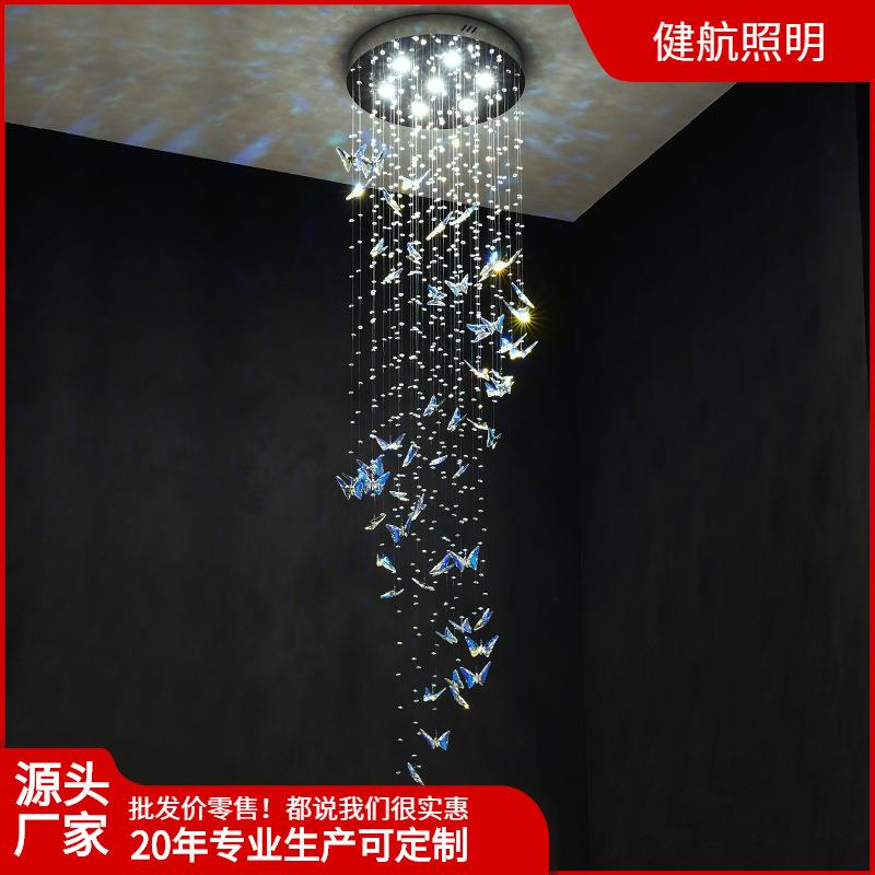 楼梯吊灯客厅灯轻奢别墅复式吊灯酒店工程埃及进口水晶灯