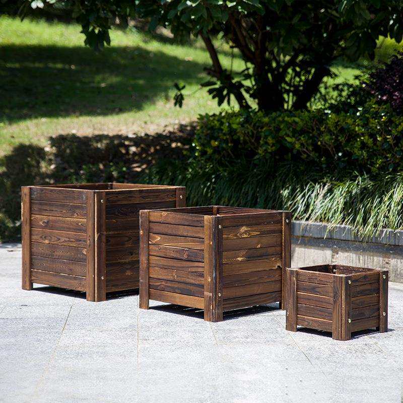 碳化防腐木花箱户外阳台种植花箱木制花桶园艺花盆长方形大号花槽