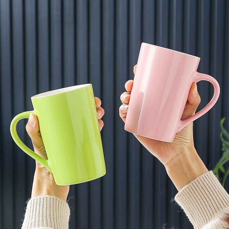 6个套装红黄蓝绿粉纯色陶瓷杯 马克杯子家用喝水轻奢喝茶杯具简约