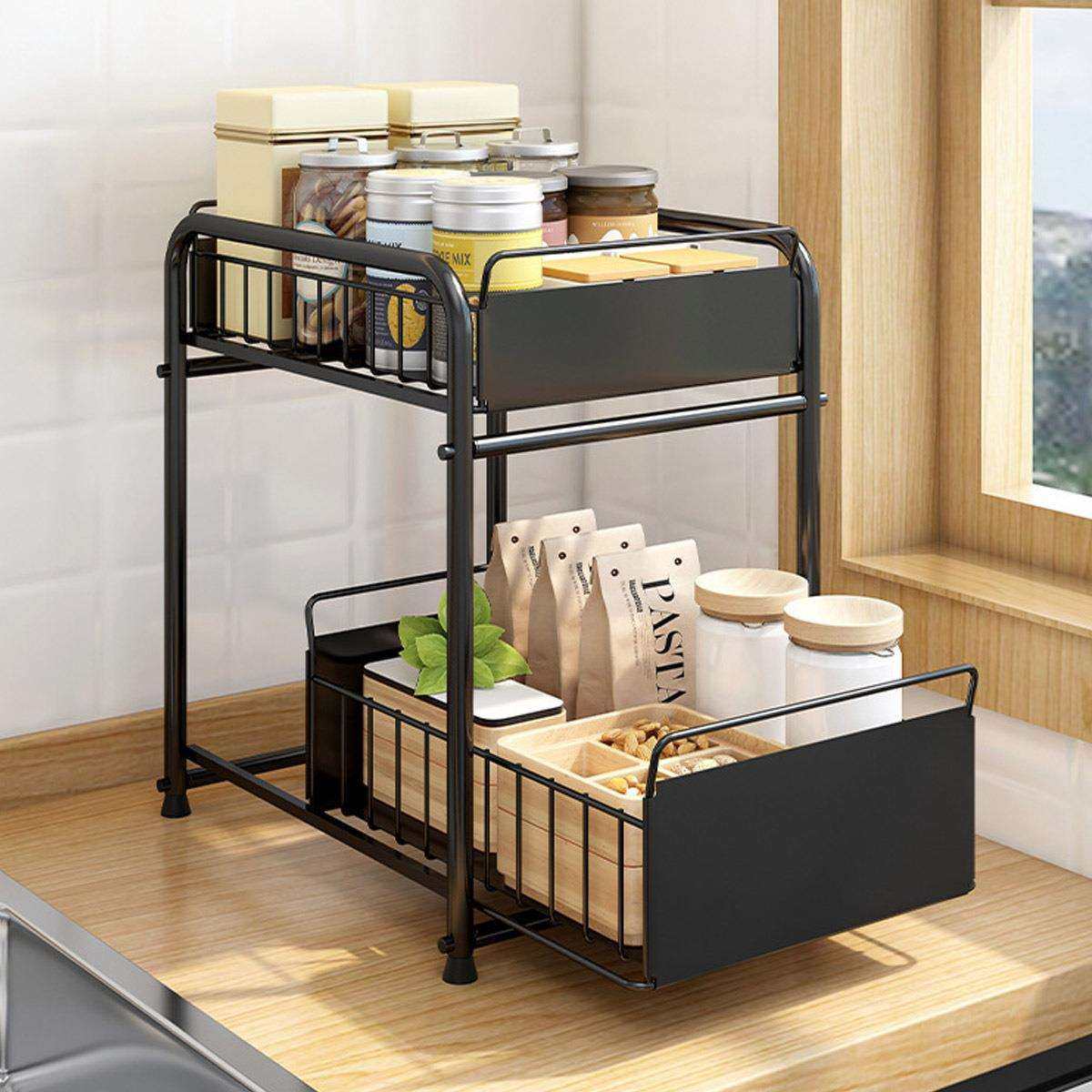 跨境厨房双层置物架下水槽推拉抽屉调料瓶收纳架分层浴室储物架子,鲜花速递/花卉仿真/绿植园艺,割草机/草坪机,淘宝优惠券,粉丝福利购,淘宝优惠卷