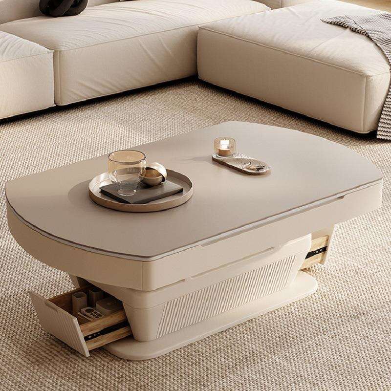 智能创意多功能电动升降茶几简约现代客厅轻奢岩板茶几餐桌两用圆