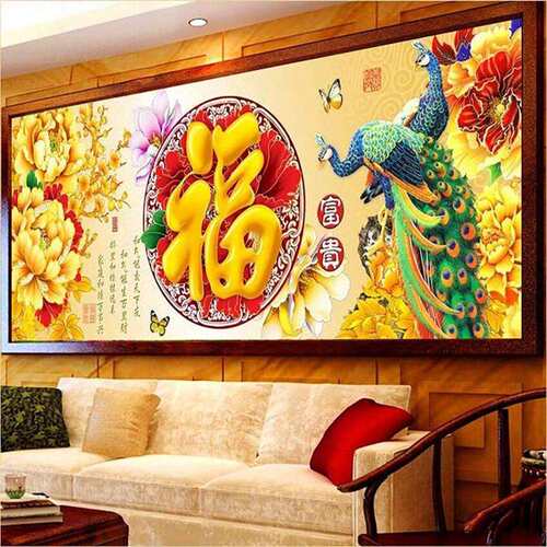 蒙娜丽莎十字绣2025新款花开富贵孔雀福客厅风景画大幅手工自己绣