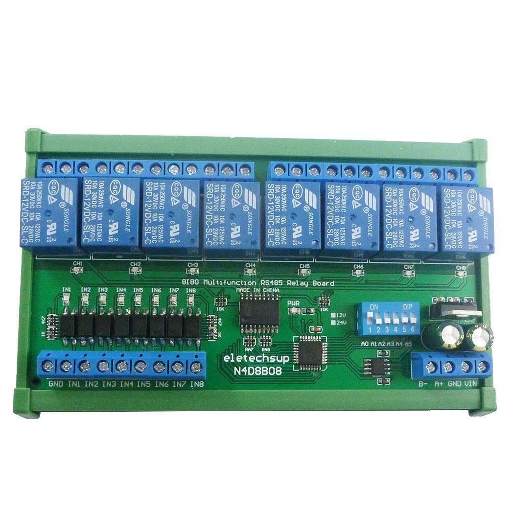 8输入8输出RS485继电器Modbus RTU协议DIN35轨道外壳PLC扩展板