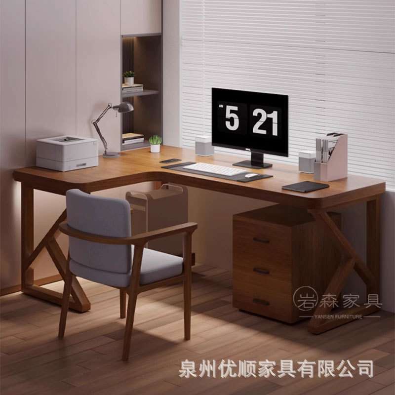 全实木台式电脑桌转角书桌卧室墙角L型学生写字桌拐角简约办公桌