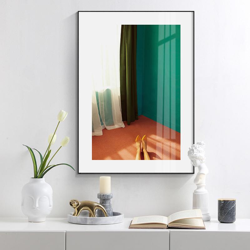 摩登复古绿北欧窗帘房间装饰画现代简约风格客厅壁画卧室床头挂画