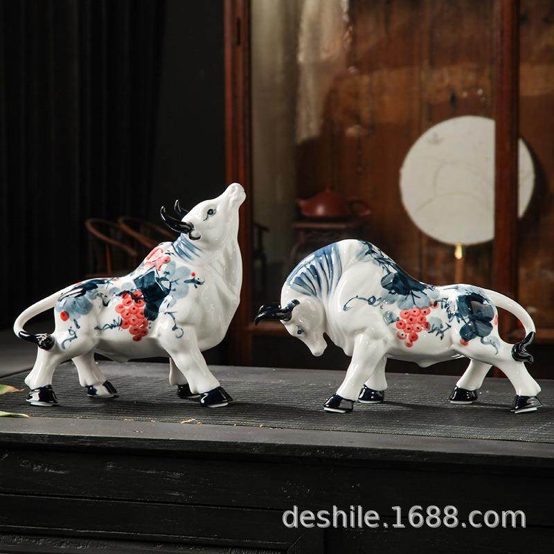 北欧中式陶瓷工艺品动物摆件牛气冲天系列电视柜玄关手绘艺术陶瓷,3C数码配件,USB灯,淘宝优惠券,粉丝福利购,淘宝优惠卷