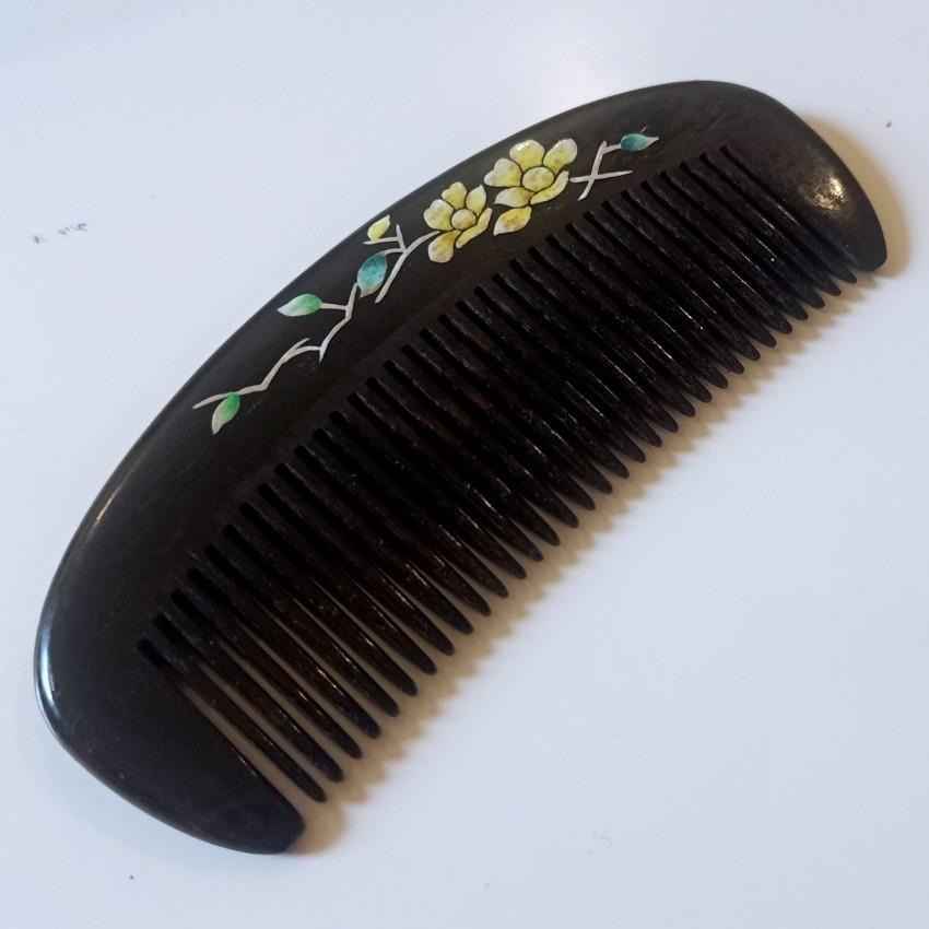 贴金彩绘黑檀木梳加厚整檀木描金梳手工漆画禅意文创精品梳子设计