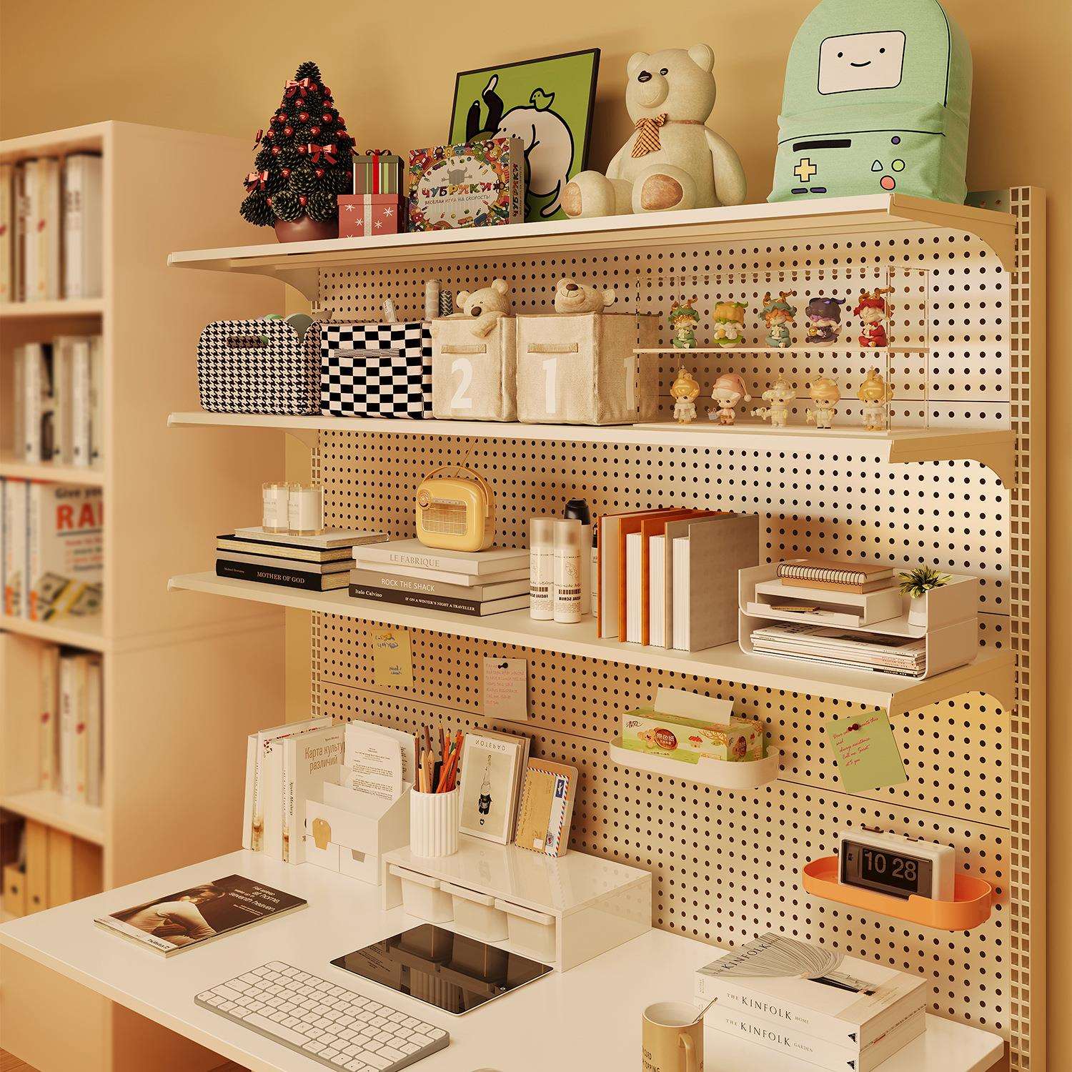 铭添洞洞板书架落地置物架免打孔卧室电脑桌收纳架家用书桌立式展