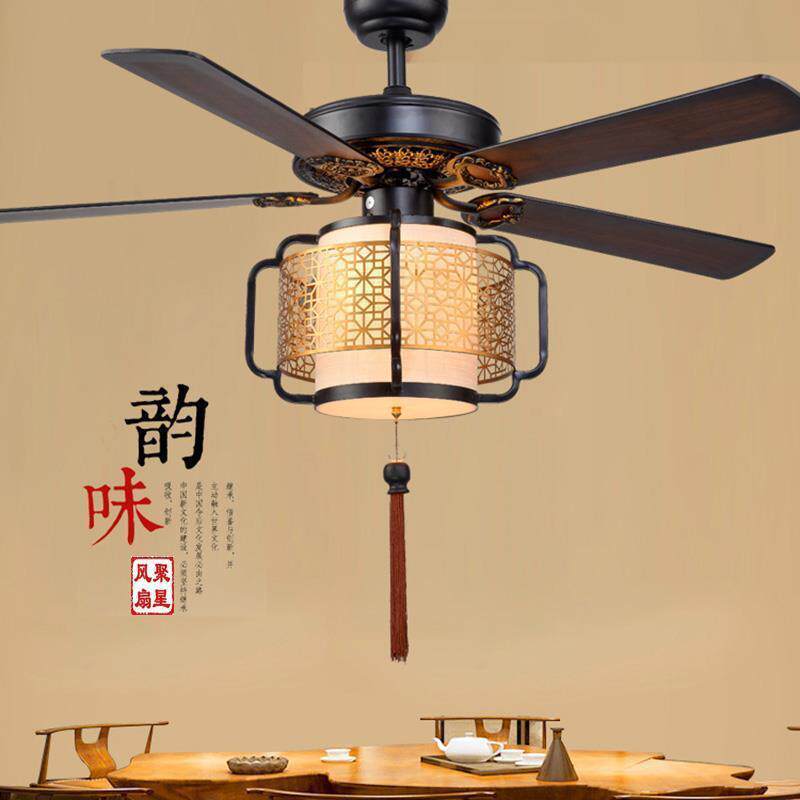 新中式吊扇灯 LED36W变光餐厅风扇灯客厅卧室电风扇灯木叶吊扇
