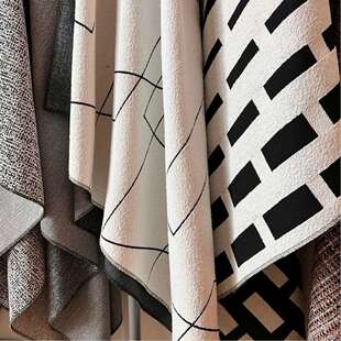 黑白几何沙发面料家具厂沙发布雪尼尔黑白图案沙发布样板房家具布