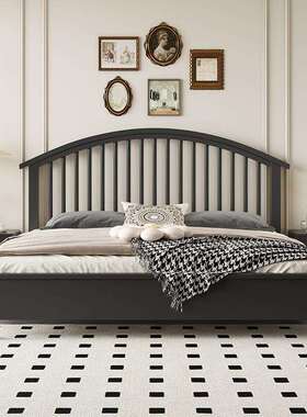 北欧黑色全实木床现代简约复古风格1.8米双人床1.5主卧公主储物床