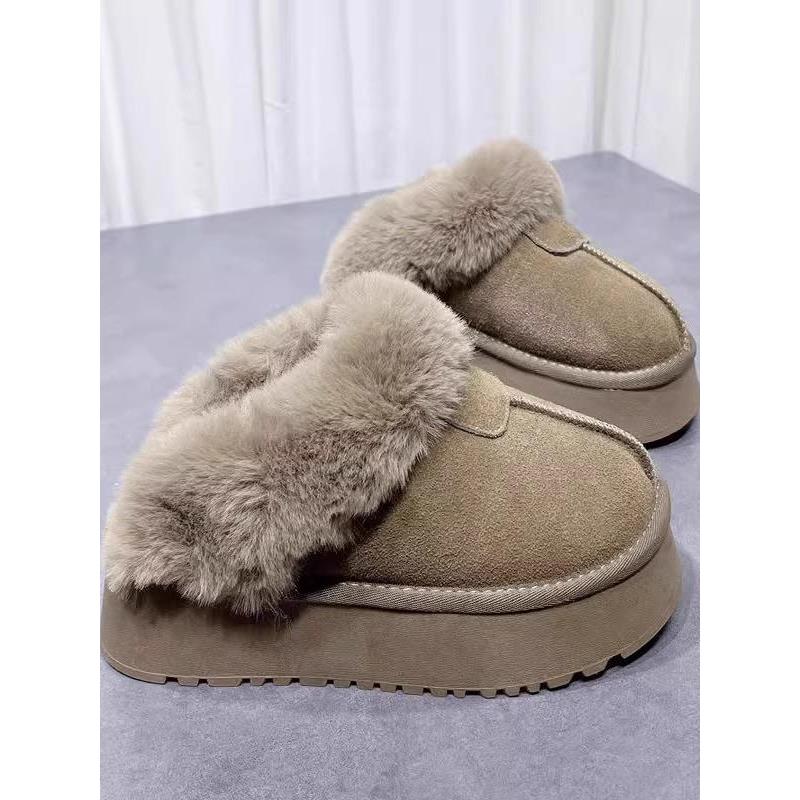 毛毛厚底棉拖鞋女2025冬季新款皮毛一体外穿包头拖加绒雪地靴