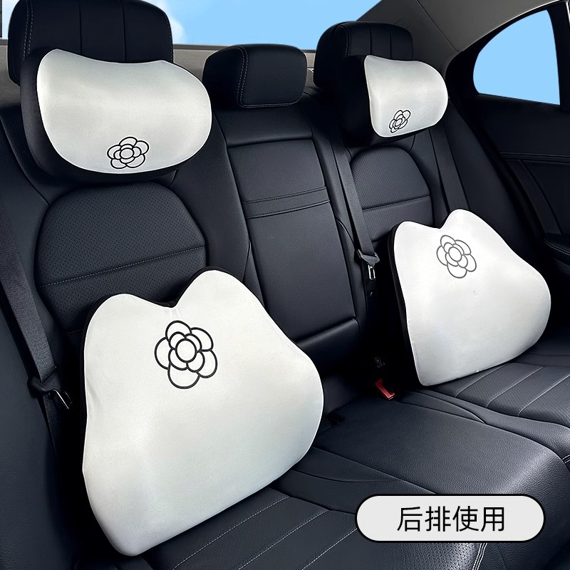 汽车头枕c护颈枕腰靠记忆棉靠枕车载网红山茶花座椅靠背靠垫用品
