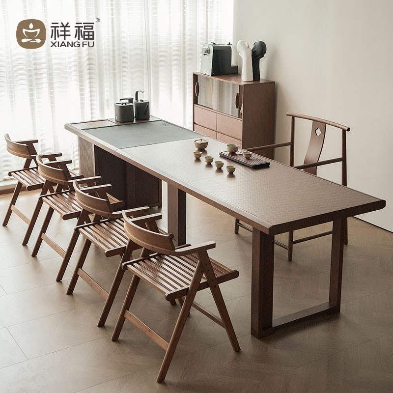 祥福茶桌2025新款高端办公家用C茶台简约客厅餐桌书桌一体两用桌