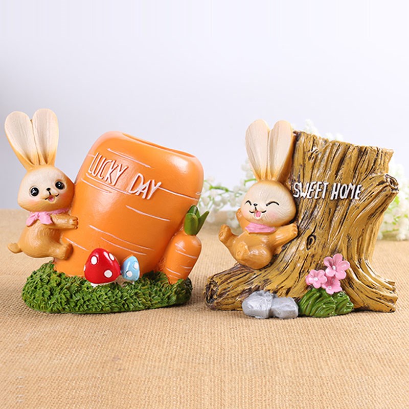 创意笔筒轻奢h高级感办公室桌面书桌摆件卡通兔子胡萝卜造型送老