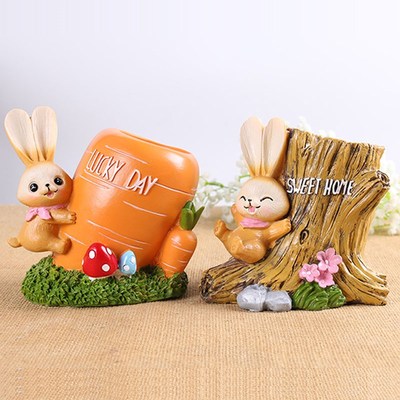 创意笔筒轻奢h高级感办公室桌面书桌摆件卡通兔子胡萝卜造型送老