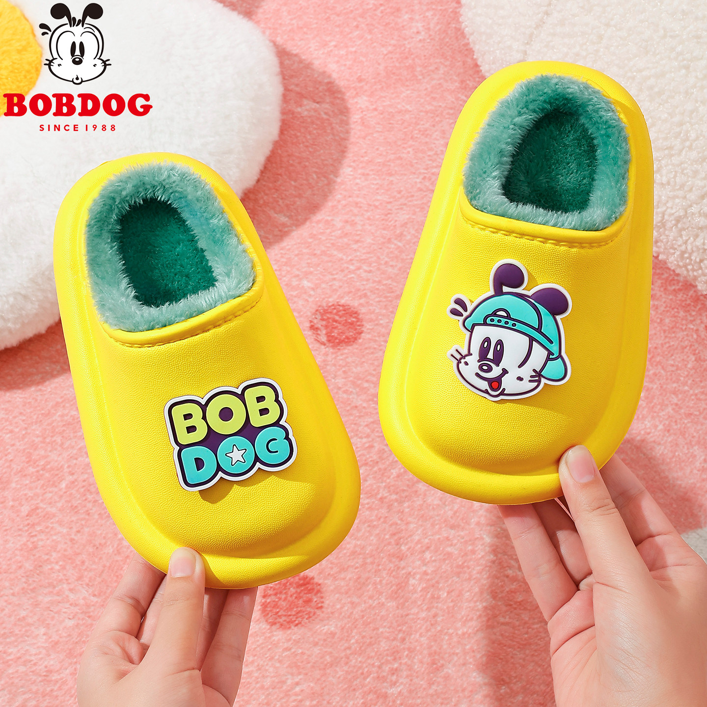 巴布豆防水儿童棉拖鞋包跟女童冬季防滑婴儿卡通可爱宝宝棉鞋男孩