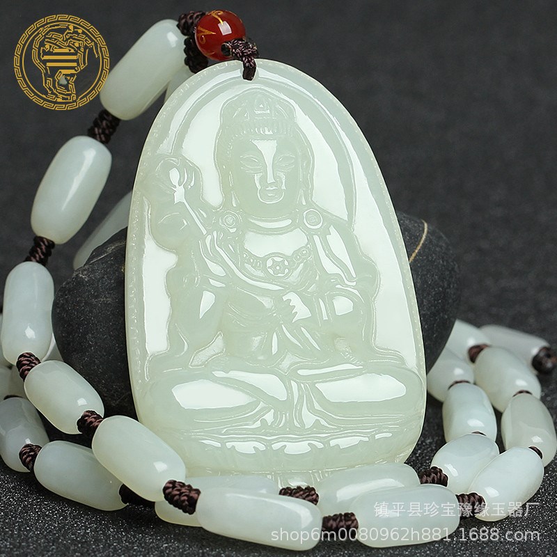 珍宝新疆和田玉白玉大势至菩萨吊坠生肖马守护神T本命佛挂件男女