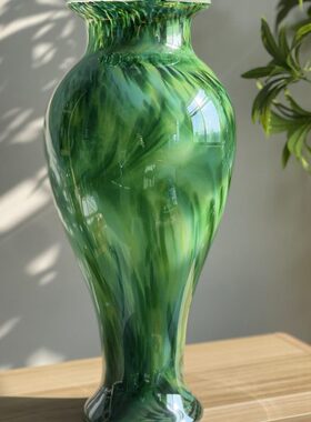 超大炫彩珠光绿色琉璃落地花瓶蓝色玻璃洒金麻醉木绿植水培摆件