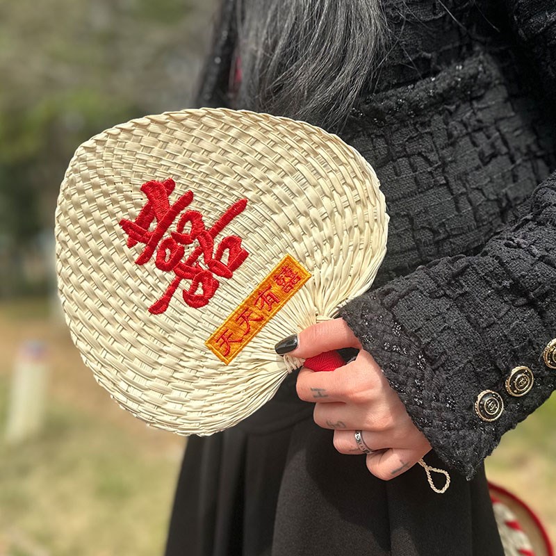 手工老式葵扇新娘喜扇草编手摇扇粽叶芭蕉扇蒲扇定Q制刺绣印字log