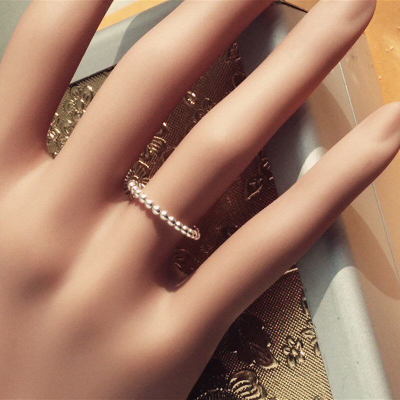 手工999素银转运珠戒指   B时尚戒指 珠珠戒 闭口  男女