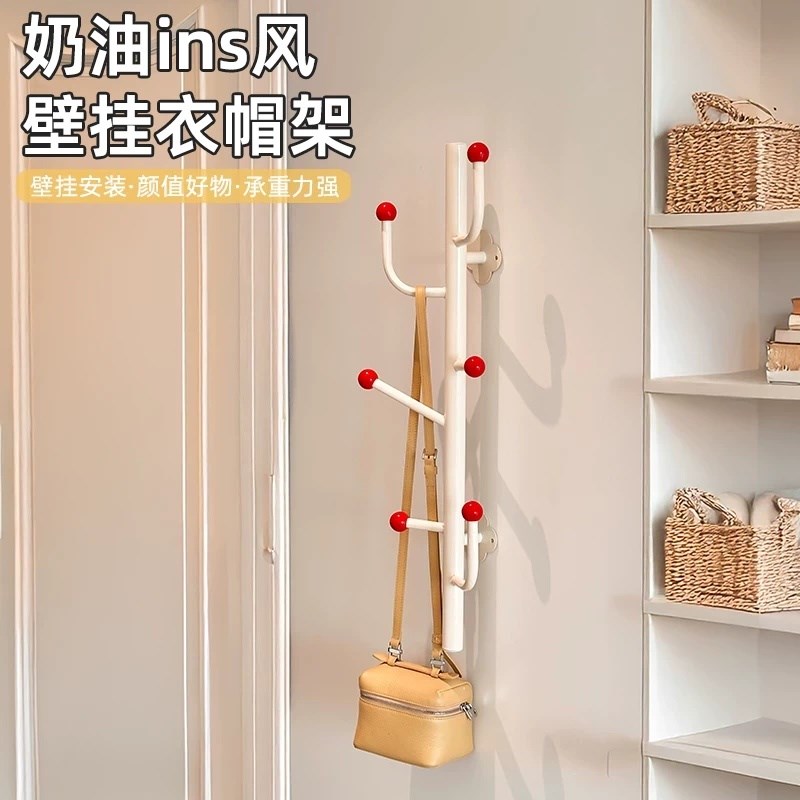 衣帽架小型d卧室挂衣架办公室客厅家用壁挂式挂衣架壁门后收纳挂