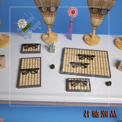 君驰潮品  纯手工擦色创意木塞眼镜展示托盘道具