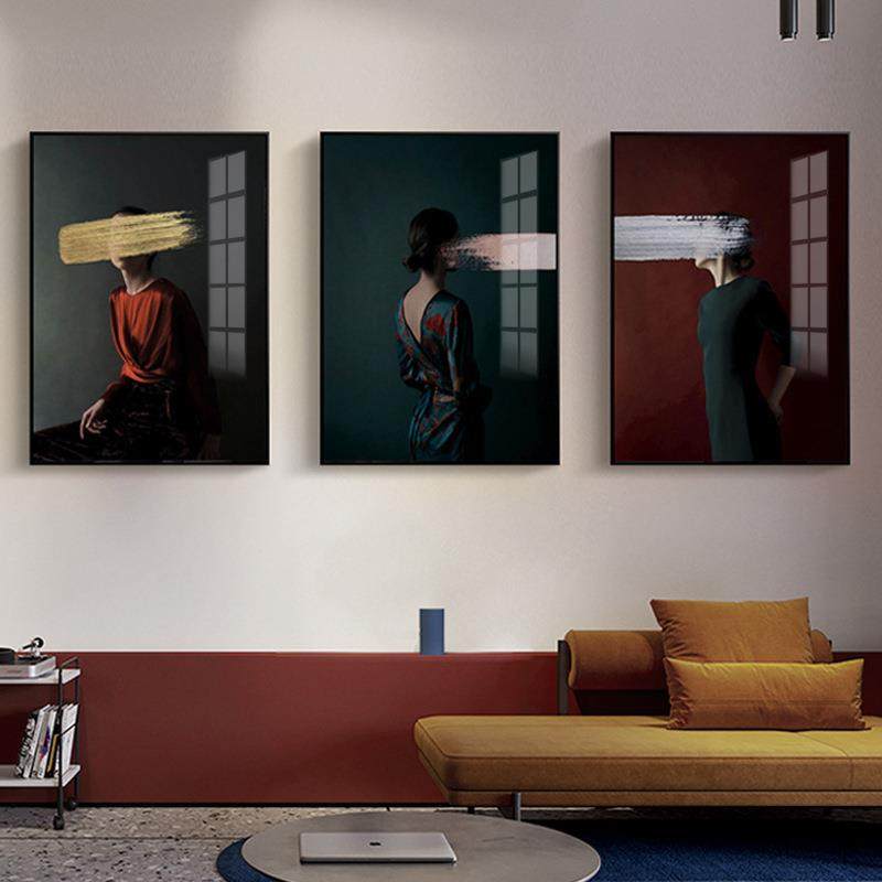 后现代客厅装饰画笔刷美女人物民宿墙画北欧卧室壁画轻奢餐厅挂画