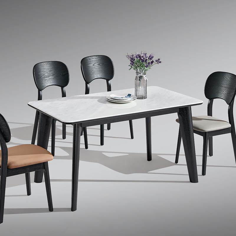 微晶石餐桌实木长方形方桌现代简约意式轻奢家用小户型饭桌轻奢风