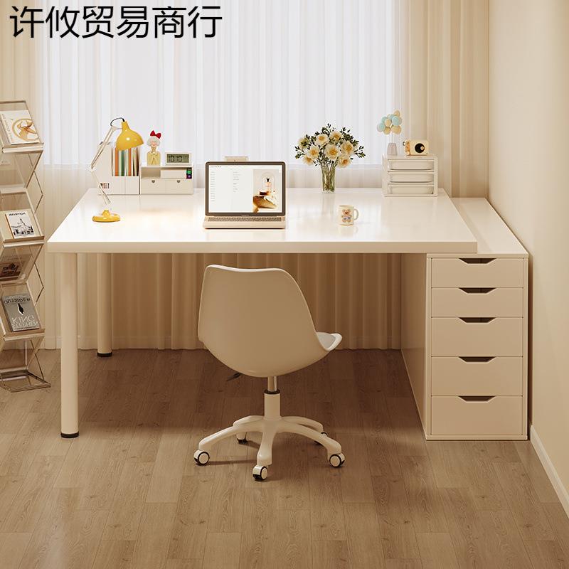 双人书桌学生家用电脑桌台式女生卧室桌子办公学习桌奶油风化妆桌