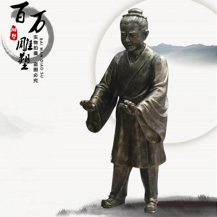 民俗小品仿铜人雕塑,孔融让梨,农耕主题人物玻璃钢雕塑现货供应