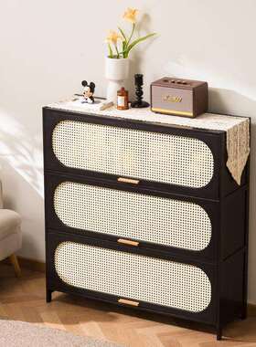 黑色中古风五斗柜客厅卧室收纳柜子储物柜书柜玄关柜窄高立柜多J&