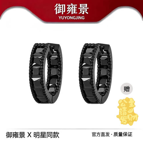 S925银黑色满钻耳环男轻奢高级感