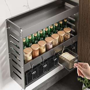 厨房调料置物架多层免打孔壁挂式架子佐料调味料品盐调味罐收纳盒