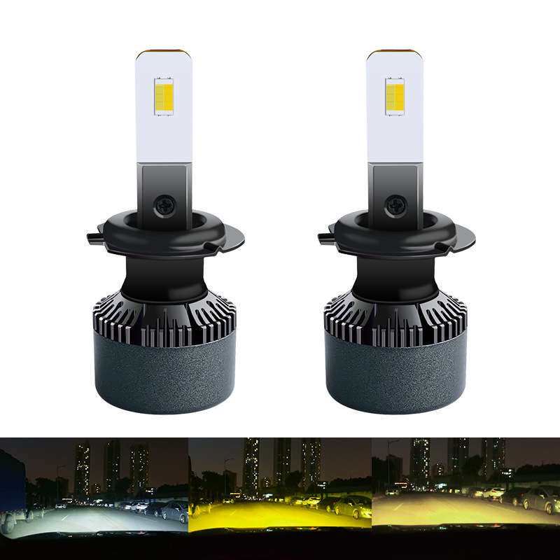新款智能三色汽车LED大灯M30车头灯汽车改装前车灯H1黄金光雾灯