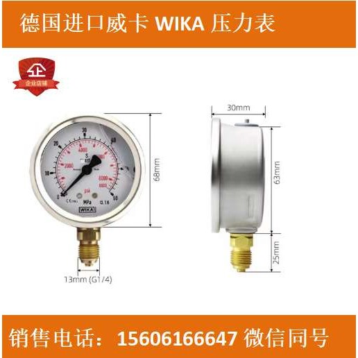 德国进口威卡WIKA压力表EN837-1耐震不锈钢测压液压表真空轴向表