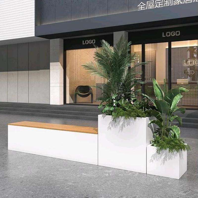 户外不锈钢花箱坐凳组合室外阳台铁艺花槽座椅商业街隔断花池庭院