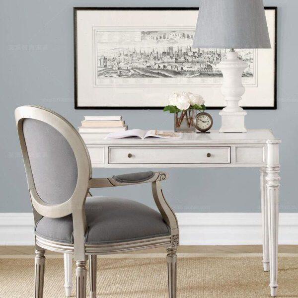 儿童欧式白色学生美式做旧组合简约写字台橡木电脑桌椅实木小书桌