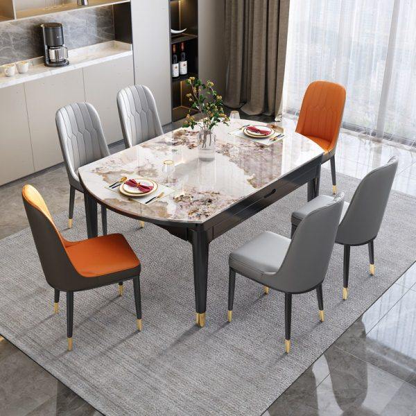 意式轻奢亮光岩板餐桌椅组合现代简约实木圆型电磁炉家用伸缩饭桌,住宅家具,岩板餐桌,淘宝优惠券,粉丝福利购,淘宝优惠卷